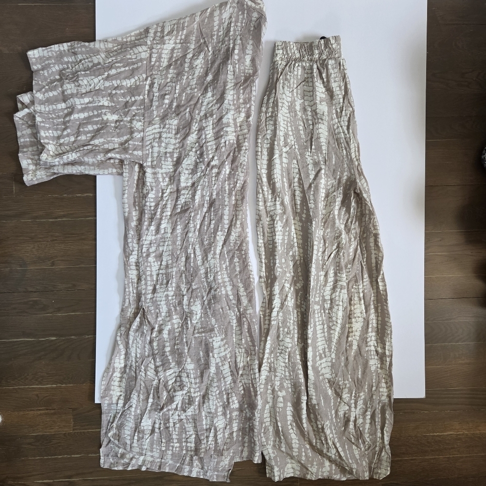NWT Ayriss Chic Neutral Printed Kimono Set Loungewear longline cruise resort S - Picture 2 of 9